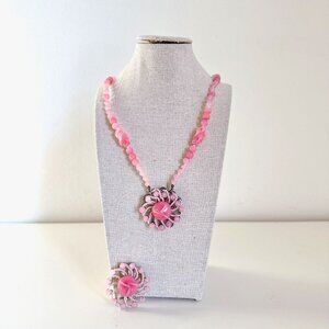 VINTAGE MIRIAM HASKELL PINK BEADED NECKLACE BROOCH SET